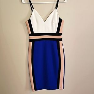 Fitted dress with v neck and spaghetti straps